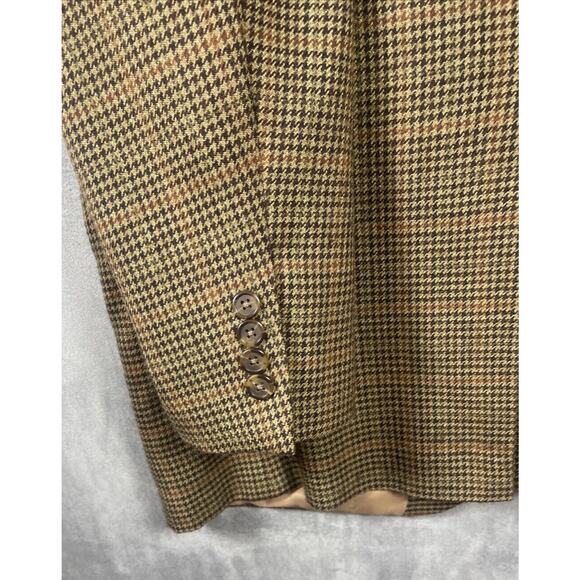 Lauren Ralph Lauren Mens Blazer Jacket Houndstooth Brown Tan 100% Lambswool 42R - Picture 8 of 8